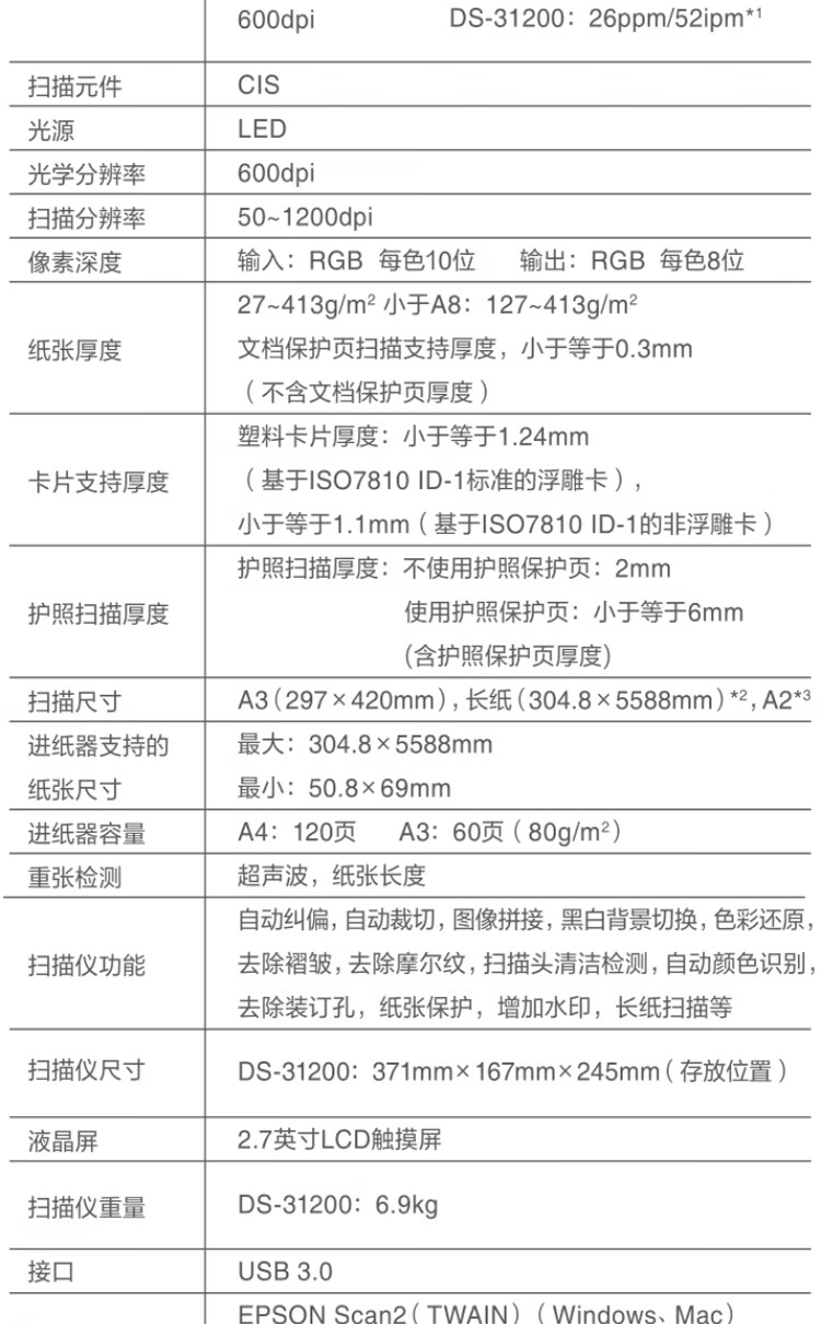 愛普生(EPSON)DS31200 掃描儀 A3高速彩色 自動雙面連續 愛普生(EPSON)DS31200 掃描儀 A3高速彩色 自動雙面連續